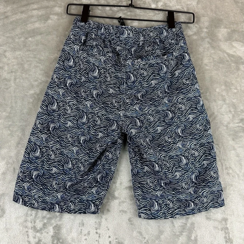 Street Rules Swim Shorts Boys 12 (L) Blue White Ocean Print Trunks